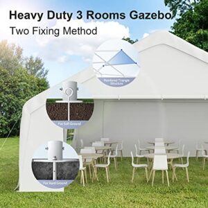 Morngardo Canopy Tent for Parties Heavy Duty 20'x20' Car Tent Metal Carport Portable Garage with Removable Sidewalls, White