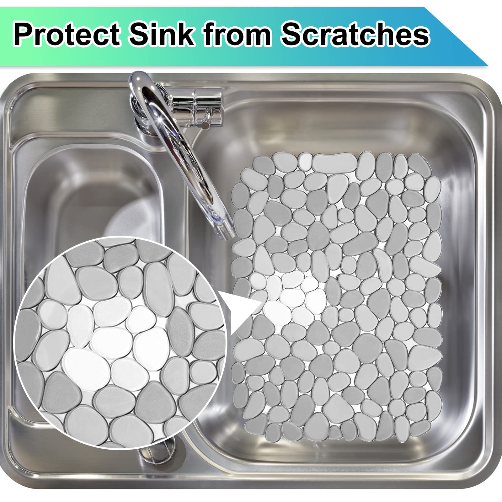 2 Pack Kitchen Sink Mat Pebble Sink Mats for Stainless Steel Sink, PVC Eco-friendly Sink Protector for Bottom of Kitchen Sink, Porcelain, Dishes and Glassware, Fast Draining, 15.8 x 11.8 In (Clear)