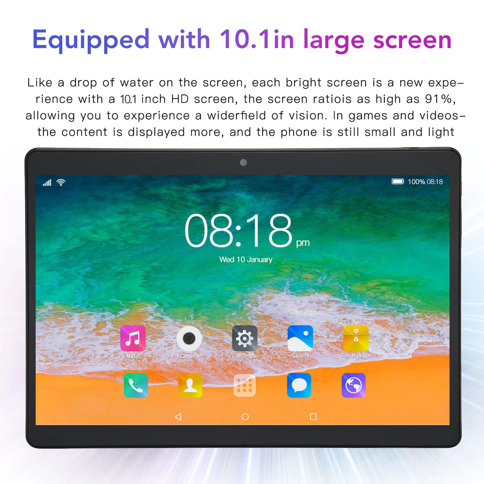 Yoidesu 10.1in 12 Tablet, 6GB RAM 128GB ROM 10 Cores HD Tab, 1960x1080 IPS Display, Dual SIM 5G WiFi Calling 5.0 Tablet PC, 8800mAh Battery Life, 2MP 5MP Dual Cam