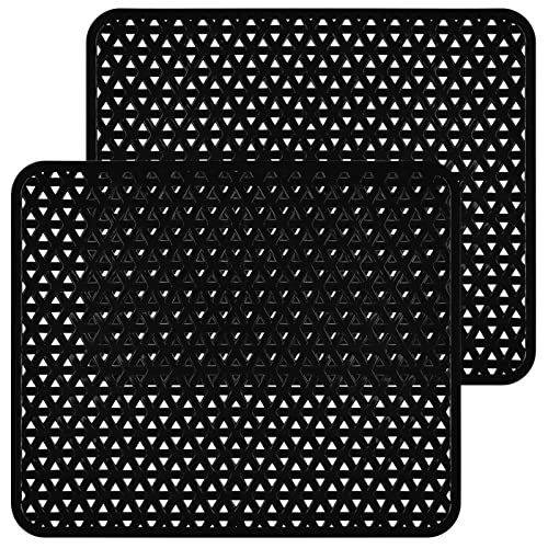 2 Pack Kitchen Sink Mat for Stainless Steel Sink, PVC Eco-friendly Sink Protector for Bottom of Kitchen Sink, Dishes and Glassware, Fast Draining, Triangular Hole Design, 12.6 x 10.5 Inches (Black)