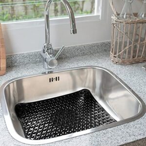 2 Pack Kitchen Sink Mat for Stainless Steel Sink, PVC Eco-friendly Sink Protector for Bottom of Kitchen Sink, Dishes and Glassware, Fast Draining, Triangular Hole Design, 12.6 x 10.5 Inches (Black)