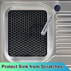 2 Pack Kitchen Sink Mat for Stainless Steel Sink, PVC Eco-friendly Sink Protector for Bottom of Kitchen Sink, Dishes and Glassware, Fast Draining, Triangular Hole Design, 12.6 x 10.5 Inches (Black)