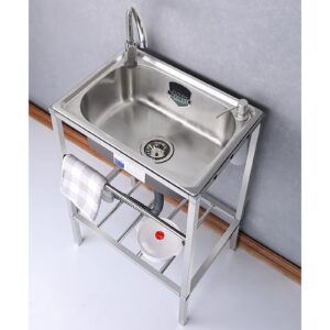stainless steel utility sink w/faucet, outdoor station for washing, commercial kitchen prep for laundry/backyard/garage, with drainboard sinks kit, 1 compartment ( color : hot cold tap , size : 54*40c