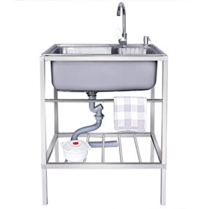 free standing utility sink for washing, stainless steel outdoor station, single bowl commercial kitchen sink farmhouse simple laundry sink with faucet undershelf for bathroom laundry room ( color : co