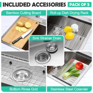 Homikit Kitchen Sink 33 x22 Inch, 16 Gauge Stainless Steel Topmount Drop In Kitchen Sinks Single Bowl 2-Hole R10 Corner, 10" Deep Large Handmade Farmhouse Workstation Sink with 5 Pack Accessories