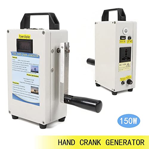 Portable Hand Crank Generator with Battery Display USB Charger, 150W Emergency Outdoor Travel Camping Phone Charger with Car Charging