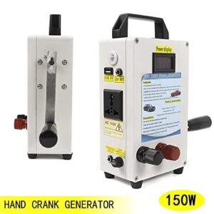 Portable Hand Crank Generator with Battery Display USB Charger, 150W Emergency Outdoor Travel Camping Phone Charger with Car Charging