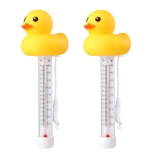 2 packs floating pool thermometer, cute yellow duck design accurate readings for water temperature, shatter resistant with string for aquarium thermometer for outdoor & indoor swimming pools