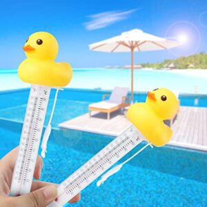 2 Packs Floating Pool Thermometer, Cute Yellow Duck Design Accurate Readings for Water Temperature, Shatter Resistant with String for Aquarium Thermometer for Outdoor & Indoor Swimming Pools