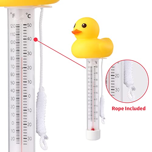 2 Packs Floating Pool Thermometer, Cute Yellow Duck Design Accurate Readings for Water Temperature, Shatter Resistant with String for Aquarium Thermometer for Outdoor & Indoor Swimming Pools