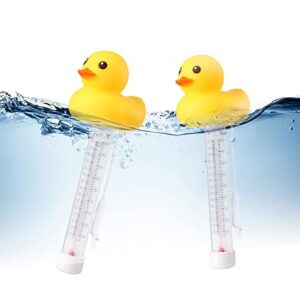 2 Packs Floating Pool Thermometer, Cute Yellow Duck Design Accurate Readings for Water Temperature, Shatter Resistant with String for Aquarium Thermometer for Outdoor & Indoor Swimming Pools