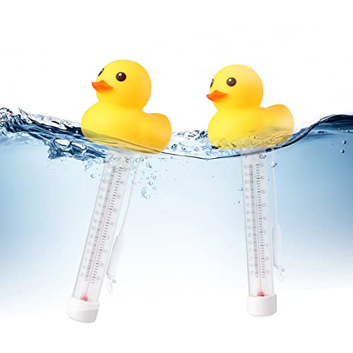 2 Packs Floating Pool Thermometer, Cute Yellow Duck Design Accurate Readings for Water Temperature, Shatter Resistant with String for Aquarium Thermometer for Outdoor & Indoor Swimming Pools