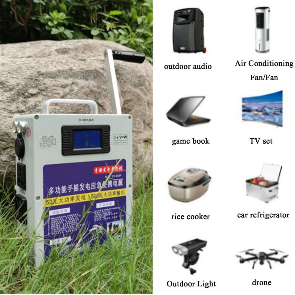 Portable Hand Crank Generator, Support 220V 500W, DC12V 240W, USB 5V/2.1A, for Outage Outdoor Survival Camping Generator Outdoor Emergency Power Supply