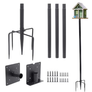 upgraded thicken bird feeder pole for outdoors - easy to assemble heavy-duty bird house stand for blue bird, 60in 5 prongs base adjustable stand pole mount kit