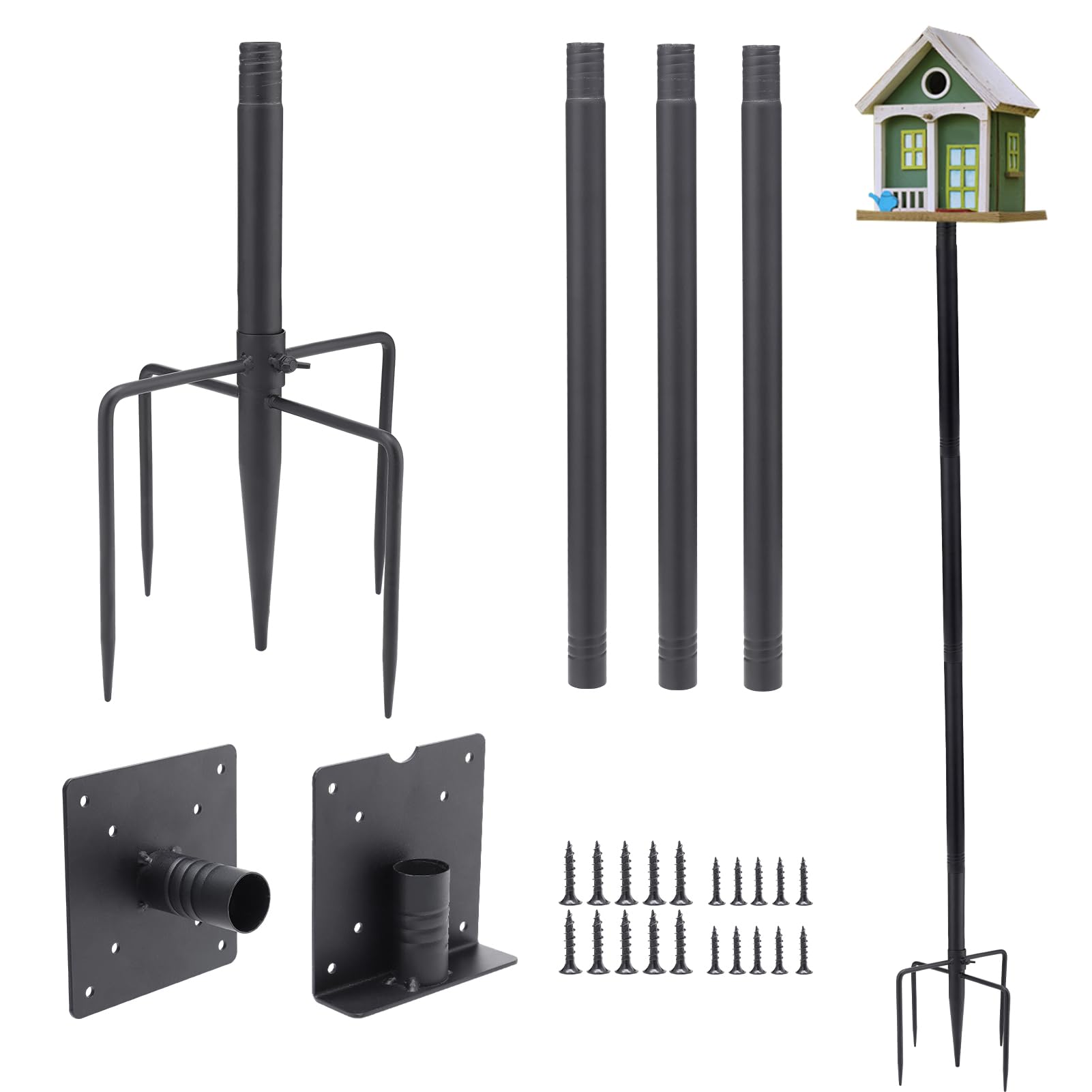 Upgraded Thicken Bird Feeder Pole for Outdoors - Easy to Assemble Heavy-Duty Bird House Stand for Blue Bird, 60in 5 Prongs Base Adjustable Stand Pole Mount Kit