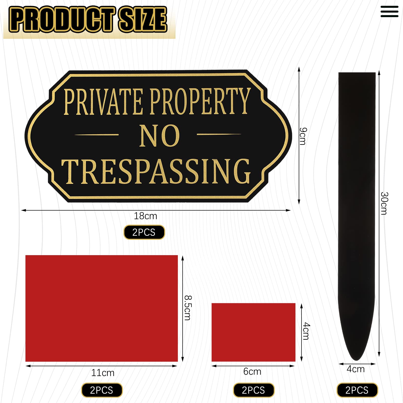 Private Property No Trespassing Sign, 7.09 x 3.54 Inches Self Adhesive Modern Design No Trespassing Sign with Stake Garden Statement Plaque Warning Signs for Garden Indoor Outdoor Use (2 Set)