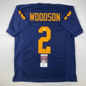 autographed/signed charles woodson michigan blue college football jersey jsa coa