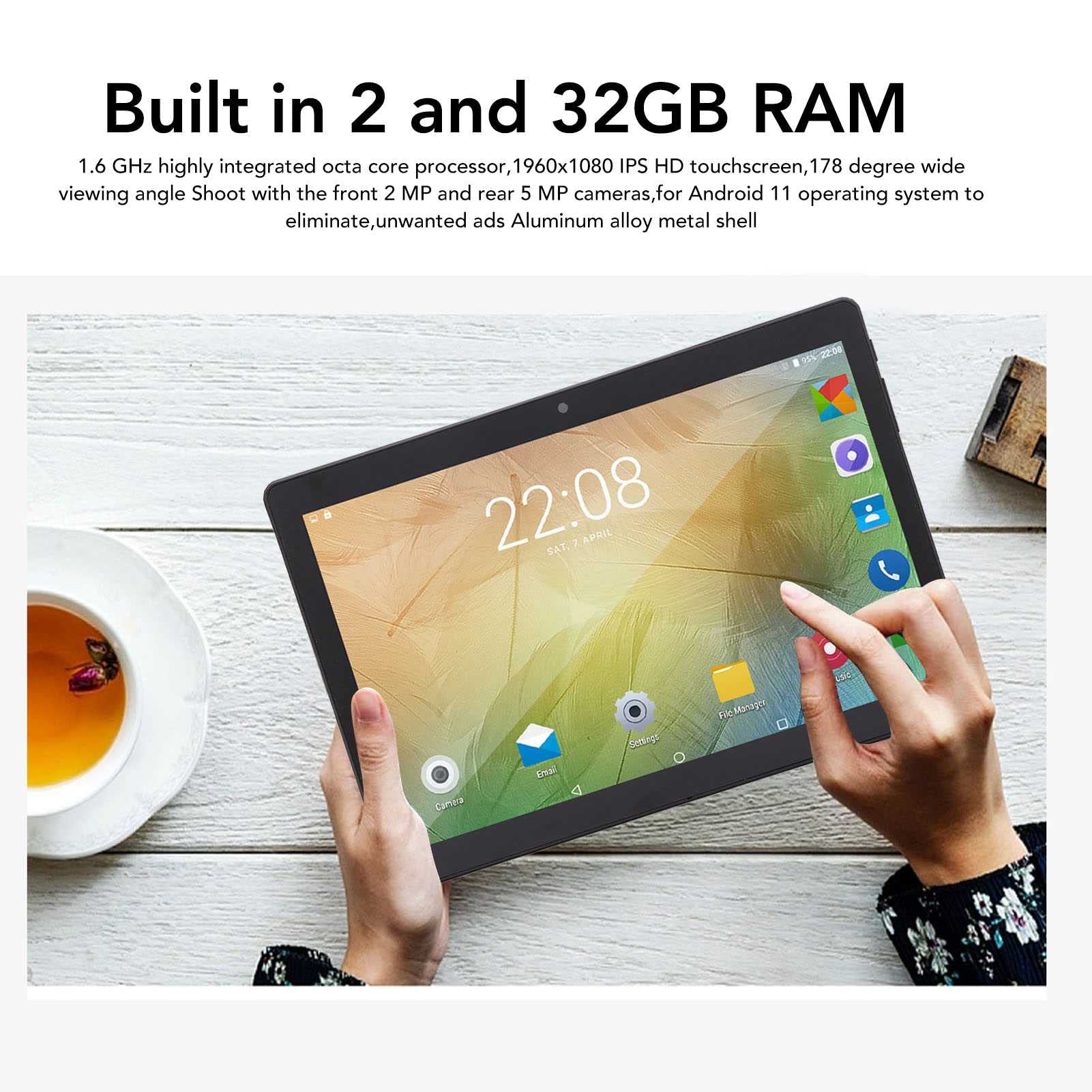 Gaming Tablet, Portable 10In Tablet PC with 2GB 32GB RAM, 1960X1080 IPS HD Touchscreen Tablet Computer for 11 Operating System Children Tablet Boys Girls, Octa Core Proces (US