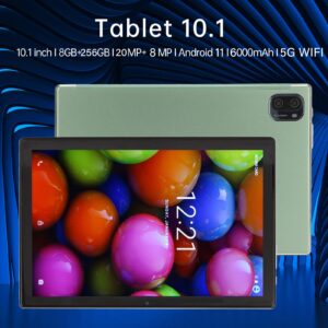 10.1in 11 Tablet PC, 8GB RAM 256GB ROM,128GB Expand, 2.5D Curved IPS HD Touch Screen, 8MP 20MP Cameras, 2.4/5GWiFi, Dual SIM Calling Tablet, 6000mAh, Green