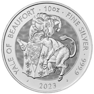2023 no mintmark rare 2023 u.k. 10 pound 10 oz silver tudor beast yale of beaufort $10 the royal mint ungraded