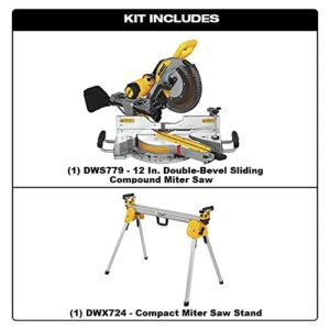 Dewalt DWS779-DWX724 120V 15 Amp Double-Bevel Sliding 12-in Corded Compound Miter Saw with Compact Stand Bundle