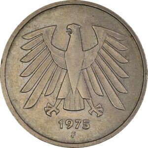 1975-1994 5 german mark coin. german eagle design. 5 deutsche mark graded by seller circulated condition