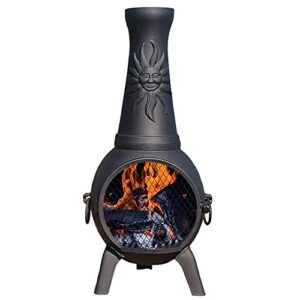sun fire outdoor chiminea fireplace by the blue rooster - rust-free cast aluminum deck or patio firepit