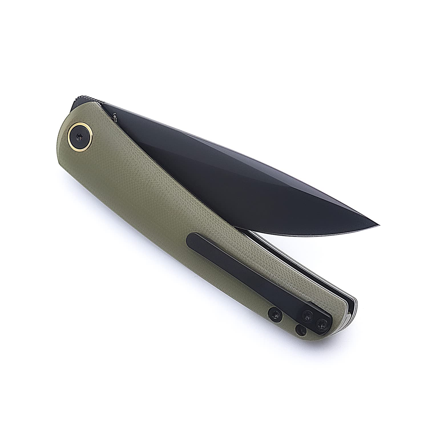 M Miguron knives Akri Front Flipper Folding Knife 3.5" Black PVD 14c28n Blade Green G10 Handle Pocket Knife MGR-801GN