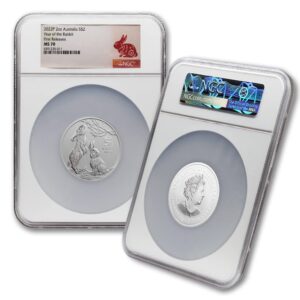 2023 p 2 oz silver australian lunar series iii year of the rabbit coin ms-70 (first releases - lunar label) $2 ngc ms70