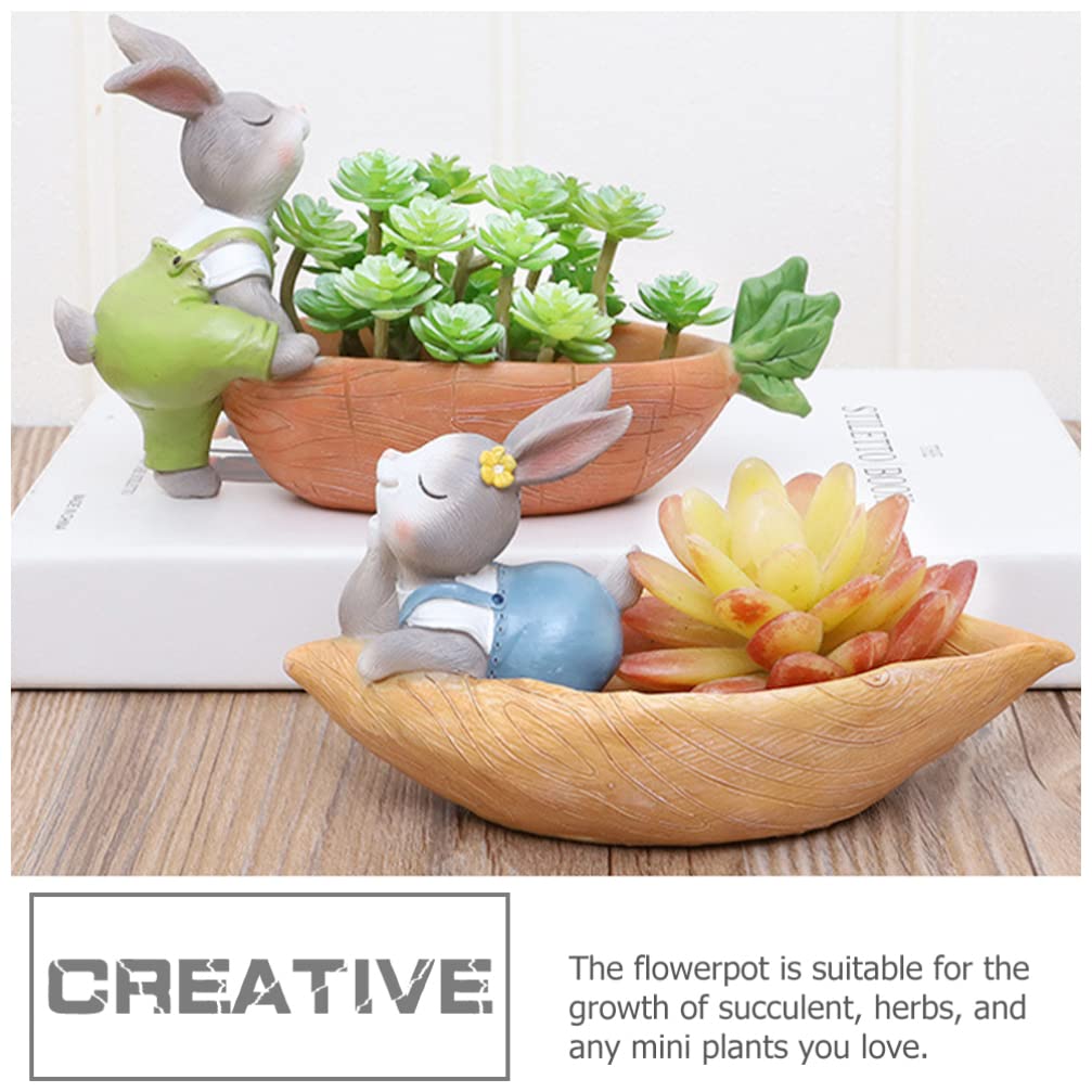 VOSAREA Office Decor 2pcs Rabbit Succulent Pot Small Animal Planter Pots Resin Plant Pot Cute Cartoon Garden Pots Handmade Bonsai Pot Plant Stand Container for Easter Party Decor B Outdoor Decor