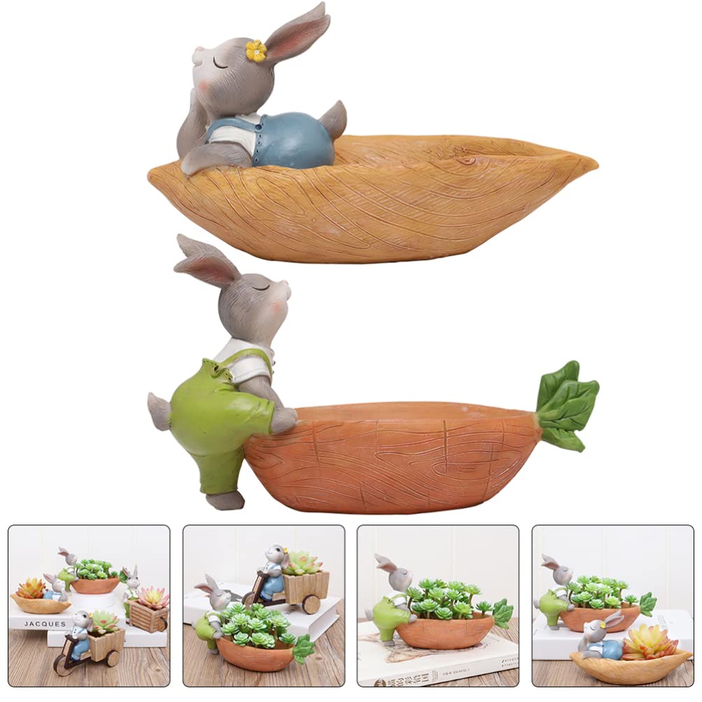 VOSAREA Office Decor 2pcs Rabbit Succulent Pot Small Animal Planter Pots Resin Plant Pot Cute Cartoon Garden Pots Handmade Bonsai Pot Plant Stand Container for Easter Party Decor B Outdoor Decor