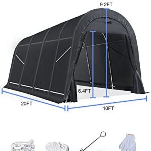 Marvoware 10' x 20’ x 9' ft Snow Resistant Heavy Duty Carport, Round Roof Storage Shed with Front & Rear Zipper Door for Full-Size Truck and Boat, Portable Garage Tent Shelter for Outdoor Use