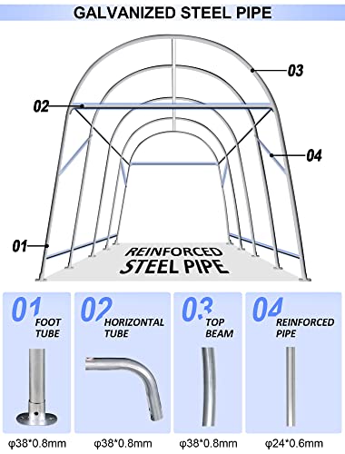 Marvoware 10' x 20’ x 9' ft Snow Resistant Heavy Duty Carport, Round Roof Storage Shed with Front & Rear Zipper Door for Full-Size Truck and Boat, Portable Garage Tent Shelter for Outdoor Use