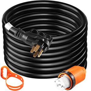 vevor, 25 feet heavy duty 50a etl listed 12000 watts black cable, ss2-50r plug, ss2-50p extension cord, 125/250v generator wire w/portable strap