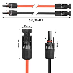 PNGKNYOCN 12AWG Solar Panel Extension Cord,16FT 4mm² Solar Panel Adaptor Cable (Black Cord + Red Cord) with Male and Female IP67 Weatherproof Connector