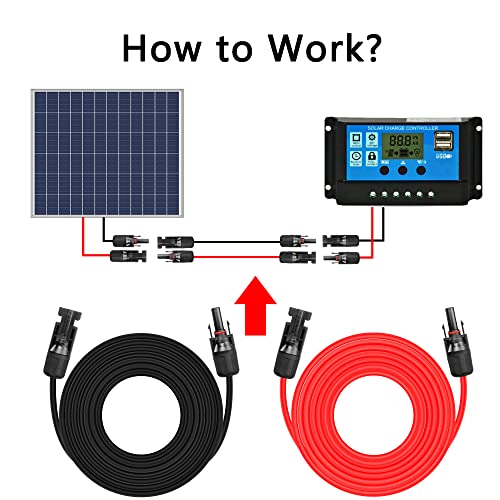 PNGKNYOCN 12AWG Solar Panel Extension Cord,16FT 4mm² Solar Panel Adaptor Cable (Black Cord + Red Cord) with Male and Female IP67 Weatherproof Connector