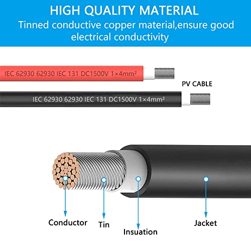 PNGKNYOCN 12AWG Solar Panel Extension Cord,16FT 4mm² Solar Panel Adaptor Cable (Black Cord + Red Cord) with Male and Female IP67 Weatherproof Connector