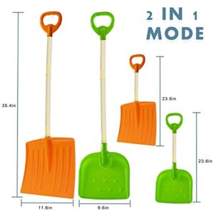 POMIKU Kids Snow Shovels, 2PCS 35" Long Plastic Snow Shovels for Boys and Girls, Wooden Handle, Tool for Age 5 Year Old and Up