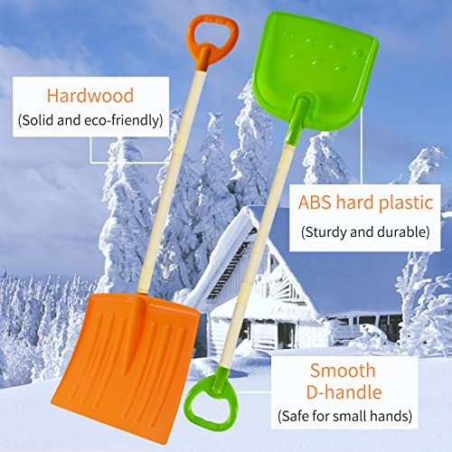 POMIKU Kids Snow Shovels, 2PCS 35" Long Plastic Snow Shovels for Boys and Girls, Wooden Handle, Tool for Age 5 Year Old and Up