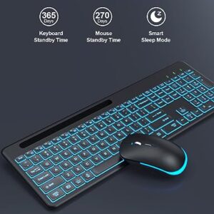 Wireless Keyboard and Mouse with 15 Backlit Effects, Rechargeable Keyboard Mouse Combo with Phone Holder, 2.4G Lag-Free, Silent Light Up Keyboard & Mouse Set for Windows, Mac, PC, Laptop -by SABLUTE