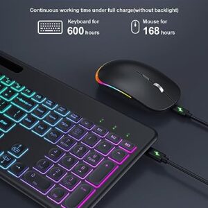 Wireless Keyboard and Mouse with 15 Backlit Effects, Rechargeable Keyboard Mouse Combo with Phone Holder, 2.4G Lag-Free, Silent Light Up Keyboard & Mouse Set for Windows, Mac, PC, Laptop -by SABLUTE