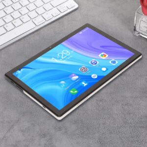 Heayzoki 10 Inch Tablet, Quad Core Processor 128GB 4G Calling Tablet PC, IPS HD Screen, Lasting Battery, 8MP 20 MP Camera, Silver Grey