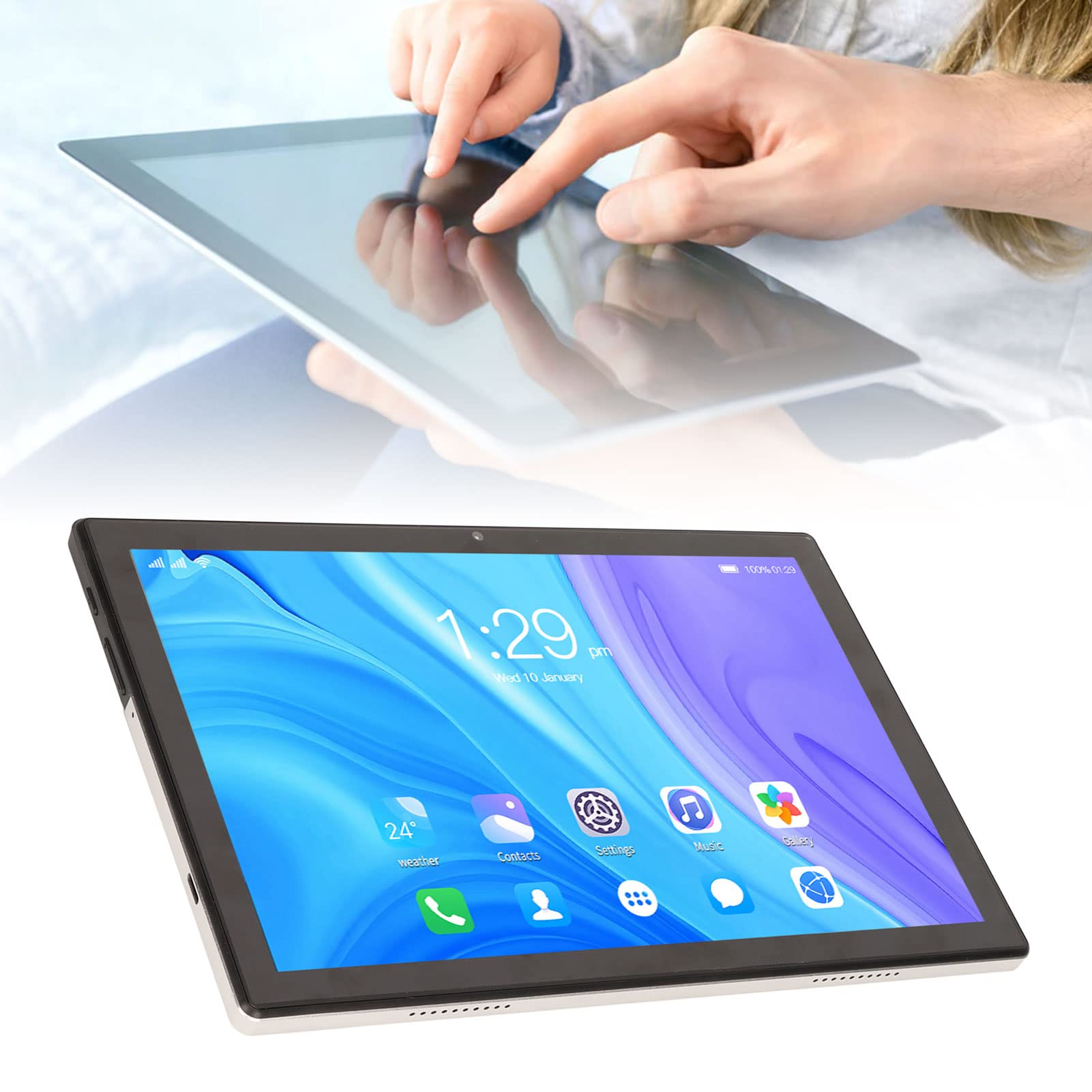 Heayzoki 10 Inch Tablet, Quad Core Processor 128GB 4G Calling Tablet PC, IPS HD Screen, Lasting Battery, 8MP 20 MP Camera, Silver Grey