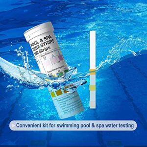 RUNBO Pool and Hot Tub Test Strips 4-in-1 (100 Count) – Test for Free Chlorine, Bromine, Total Alkalinity and pH - Pool Hot Tub Testing Strips