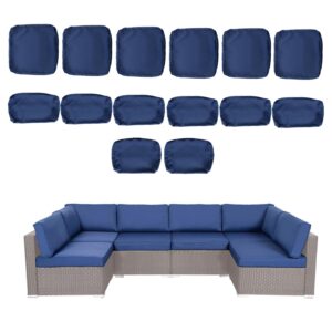 kinbor patio cushion covers replacement - 14 piece outdoor couch cushion slipcovers with zipper for sectional sofa furniture set, washable covers only (dark blue)