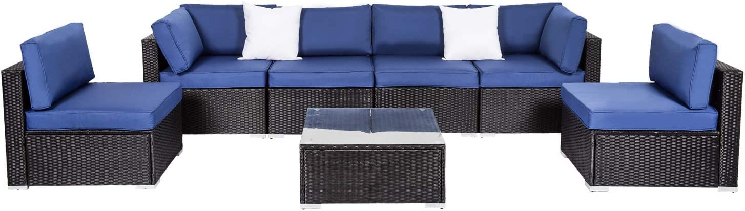 kinbor Patio Cushion Covers Replacement - 14 Piece Outdoor Couch Cushion Slipcovers with Zipper for Sectional Sofa Furniture Set, Washable Covers Only (Dark Blue)