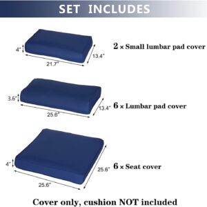 kinbor Patio Cushion Covers Replacement - 14 Piece Outdoor Couch Cushion Slipcovers with Zipper for Sectional Sofa Furniture Set, Washable Covers Only (Dark Blue)