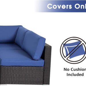 kinbor Patio Cushion Covers Replacement - 14 Piece Outdoor Couch Cushion Slipcovers with Zipper for Sectional Sofa Furniture Set, Washable Covers Only (Dark Blue)