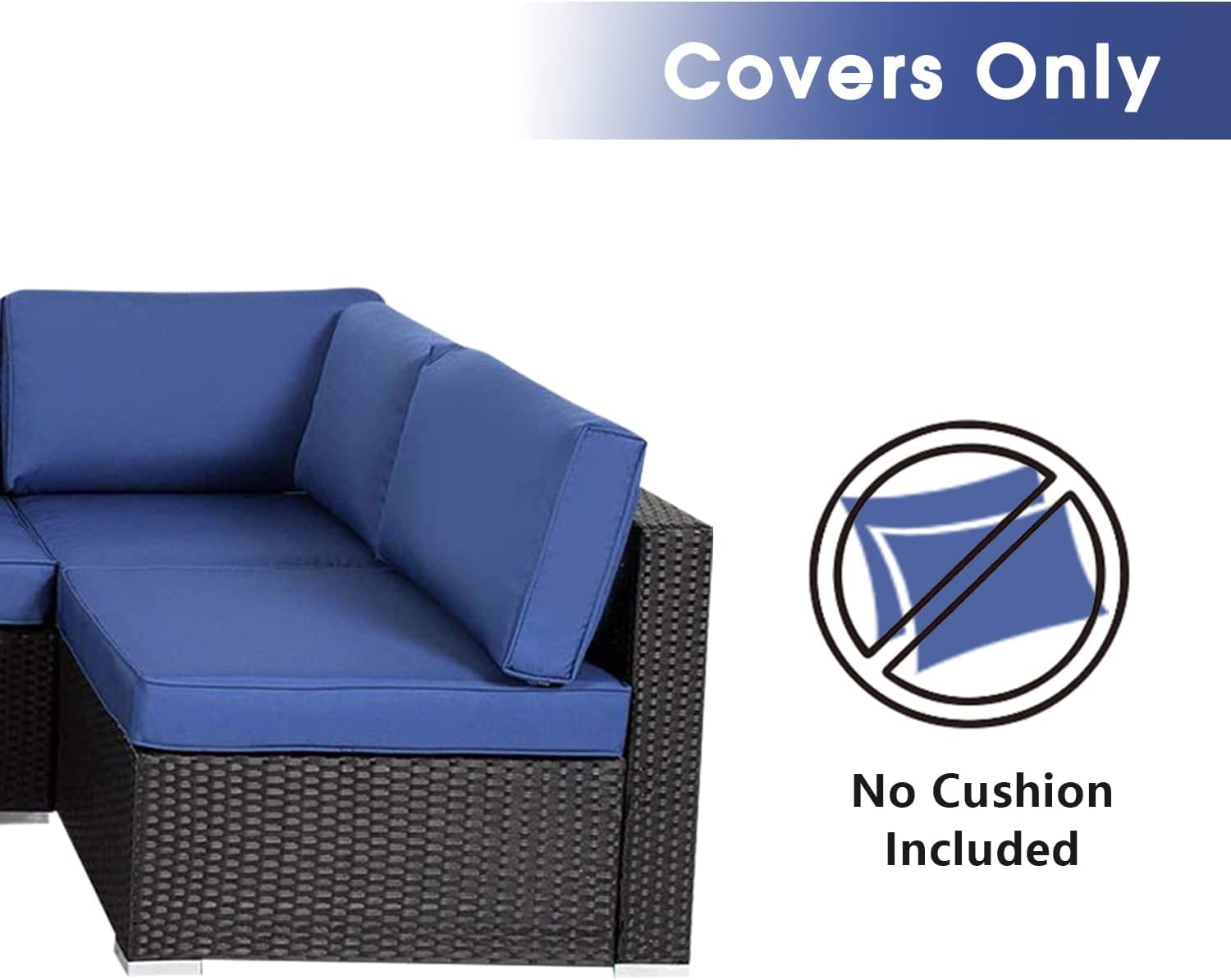 kinbor Patio Cushion Covers Replacement - 14 Piece Outdoor Couch Cushion Slipcovers with Zipper for Sectional Sofa Furniture Set, Washable Covers Only (Dark Blue)