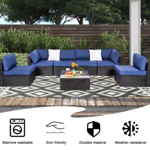 kinbor Patio Cushion Covers Replacement - 14 Piece Outdoor Couch Cushion Slipcovers with Zipper for Sectional Sofa Furniture Set, Washable Covers Only (Dark Blue)